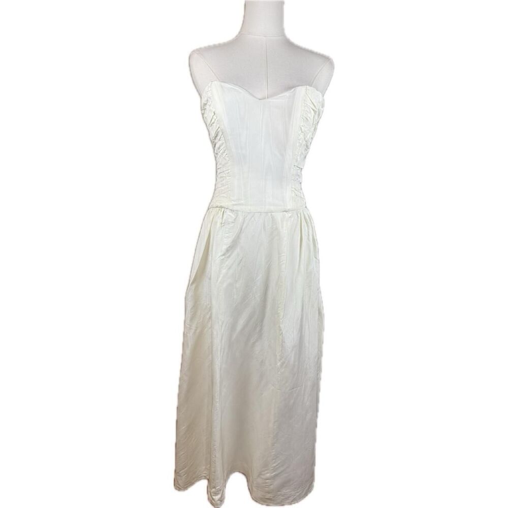 Vintage Handmade White strapless midi dress with ruffle details and corset